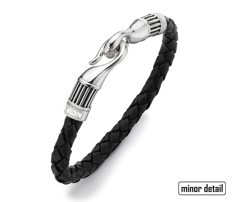 Hoxton Bold 0.28.4643 Sterling Silver and Black Leather Hook Mens Bracelet  - Minor Detail