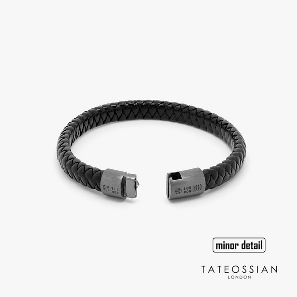 TATEOSSIAN, Oxidise Stainless Steel Clasp Leather Bracelet, Men